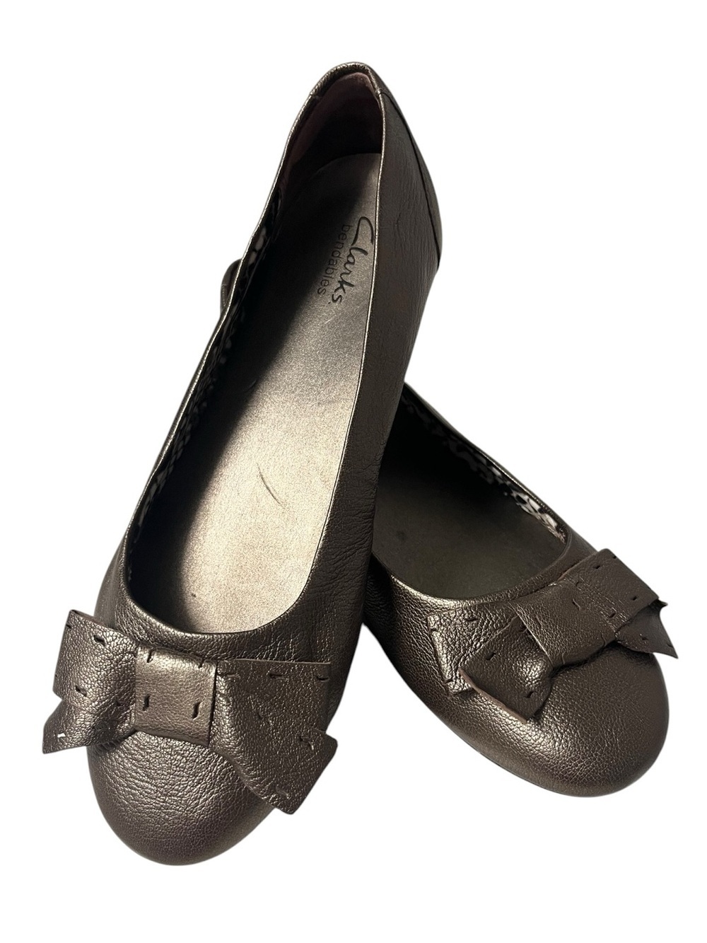 Clarks Bendables Bronze Poem Court Leather Bow Ballet Flats Size 8.5